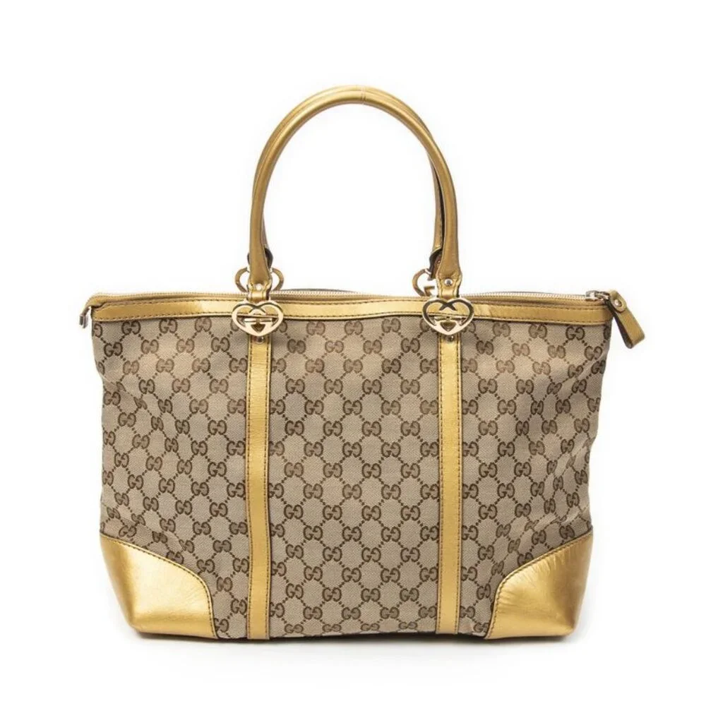 Gucci Medium Bree Heart Gold Beige GG Canvas Shoulder Bag Gold Beige - Picture 5 of 10